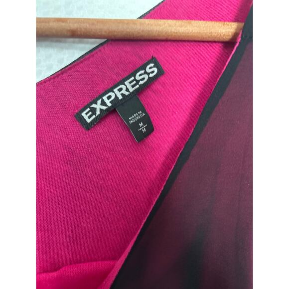 Express Women’s Sheer Overlay Blouse Black Chiffon Pink Tank Batwing Top Medium - Picture 5 of 9